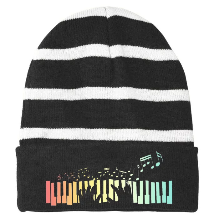 Pianist Gift Idea Keyboards Music Notes Piano Striped Beanie with Solid Band