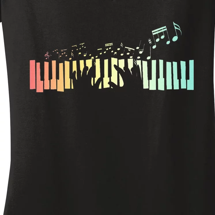 Pianist Gift Idea Keyboards Music Notes Piano Women's V-Neck T-Shirt