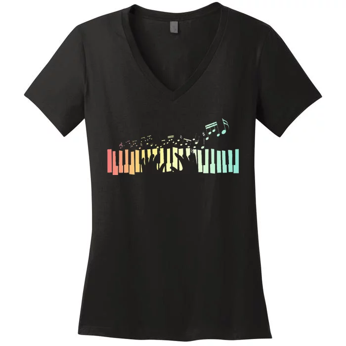 Pianist Gift Idea Keyboards Music Notes Piano Women's V-Neck T-Shirt