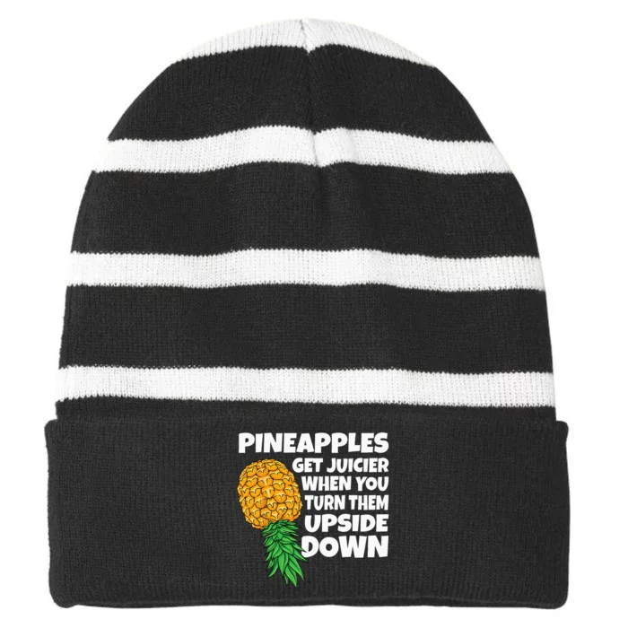 Pineapple Get Juicier When Upside Down Pineapple Swinger Men Striped Beanie with Solid Band