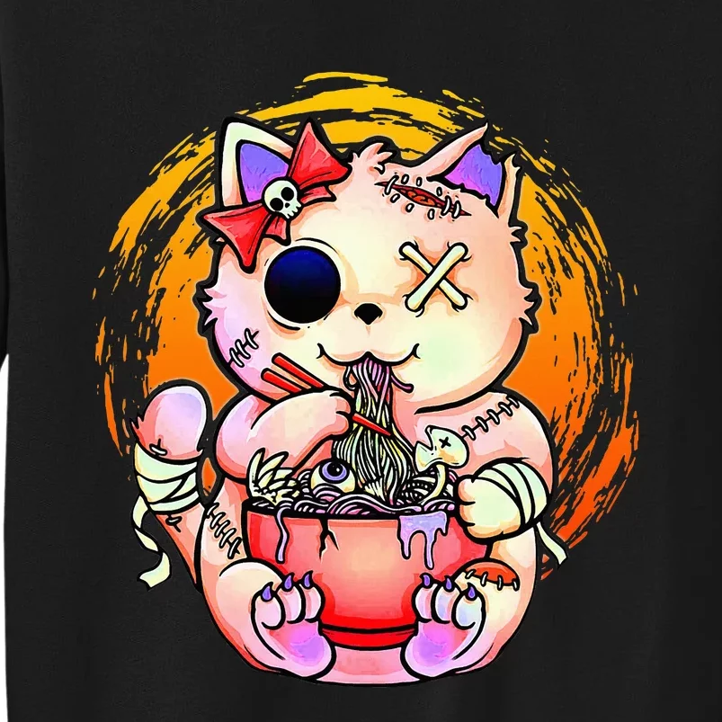 Pastel Goth Kawaii Creepy Cat Eating Ramen Noodles Halloween Tall Sweatshirt