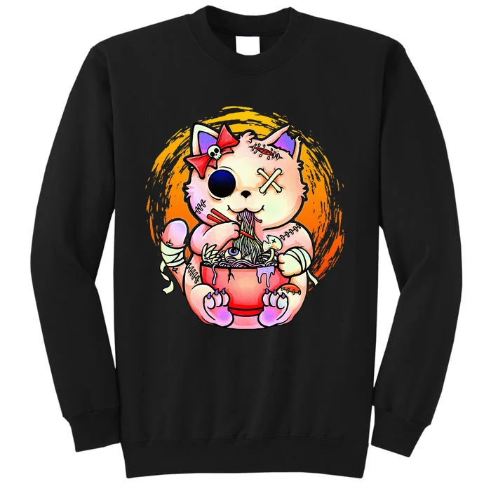 Pastel Goth Kawaii Creepy Cat Eating Ramen Noodles Halloween Tall Sweatshirt