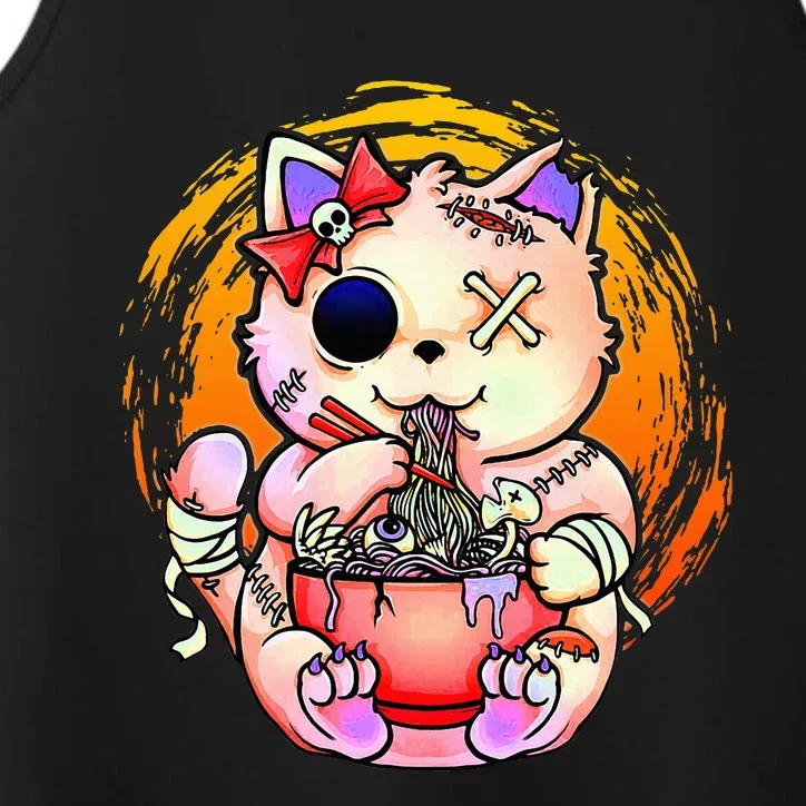 Pastel Goth Kawaii Creepy Cat Eating Ramen Noodles Halloween Performance Tank