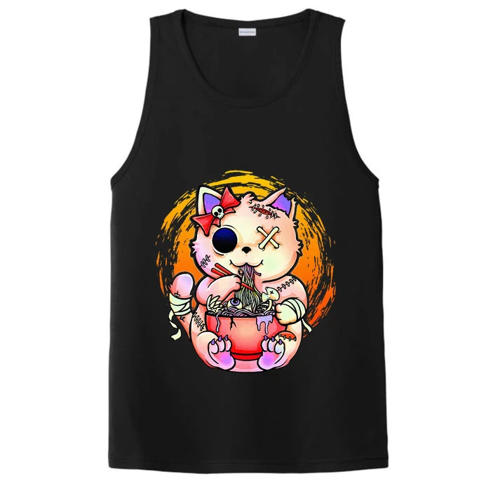 Pastel Goth Kawaii Creepy Cat Eating Ramen Noodles Halloween Performance Tank