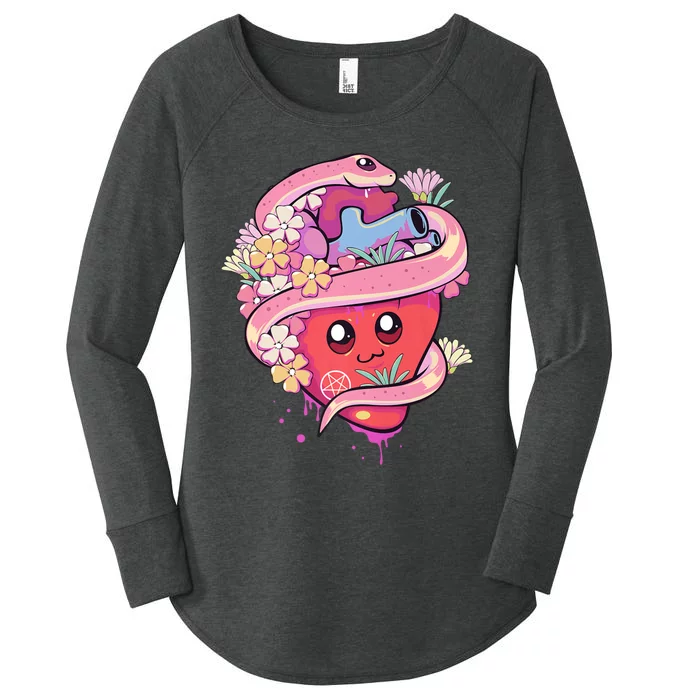 Pastel Goth Kawaii Anime Heart With Snake Serpent Women's Perfect Tri Tunic Long Sleeve Shirt