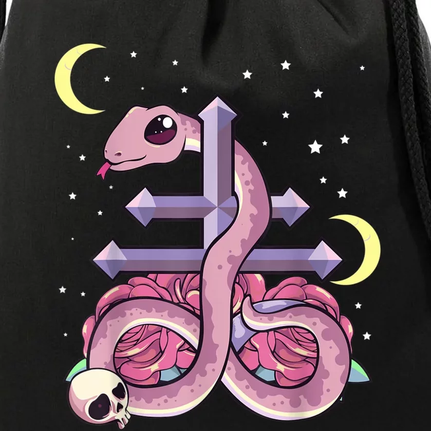 Pastel Goth Kawaii Leviathan Cross Snake Serpent Roses Drawstring Bag