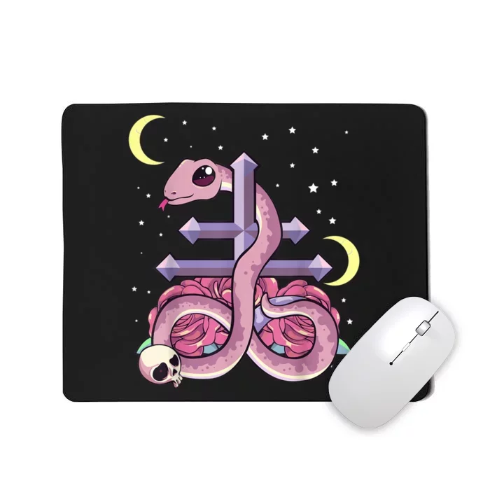 Pastel Goth Kawaii Leviathan Cross Snake Serpent Roses Mousepad