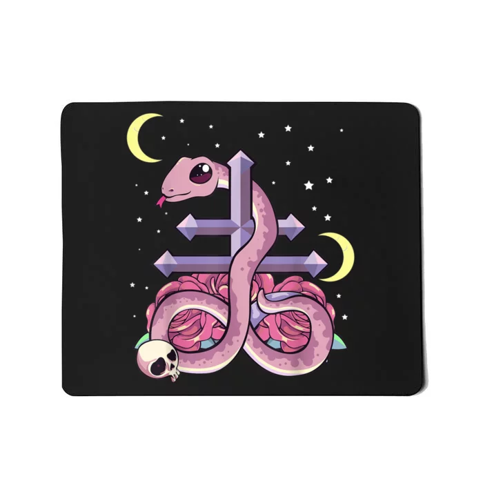 Pastel Goth Kawaii Leviathan Cross Snake Serpent Roses Mousepad