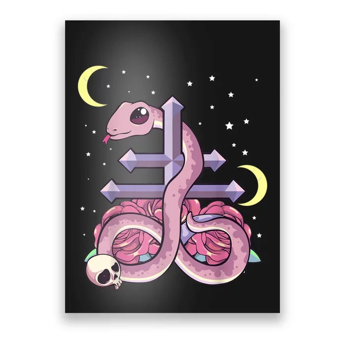 Pastel Goth Kawaii Leviathan Cross Snake Serpent Roses Poster