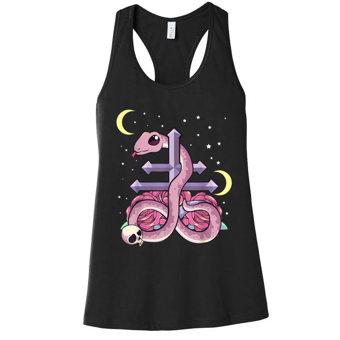 Pastel Goth Kawaii Leviathan Cross Snake Serpent Roses Women's Racerback Tank