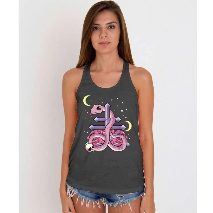 Pastel Goth Kawaii Leviathan Cross Snake Serpent Roses Women's Knotted Racerback Tank