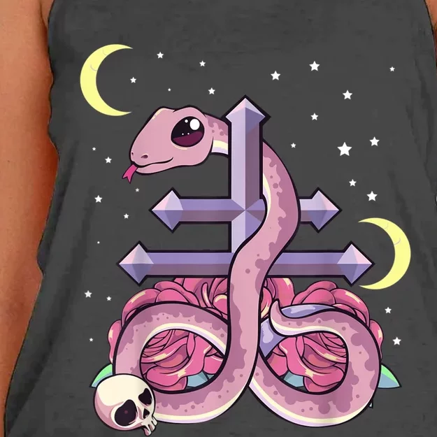 Pastel Goth Kawaii Leviathan Cross Snake Serpent Roses Women's Knotted Racerback Tank