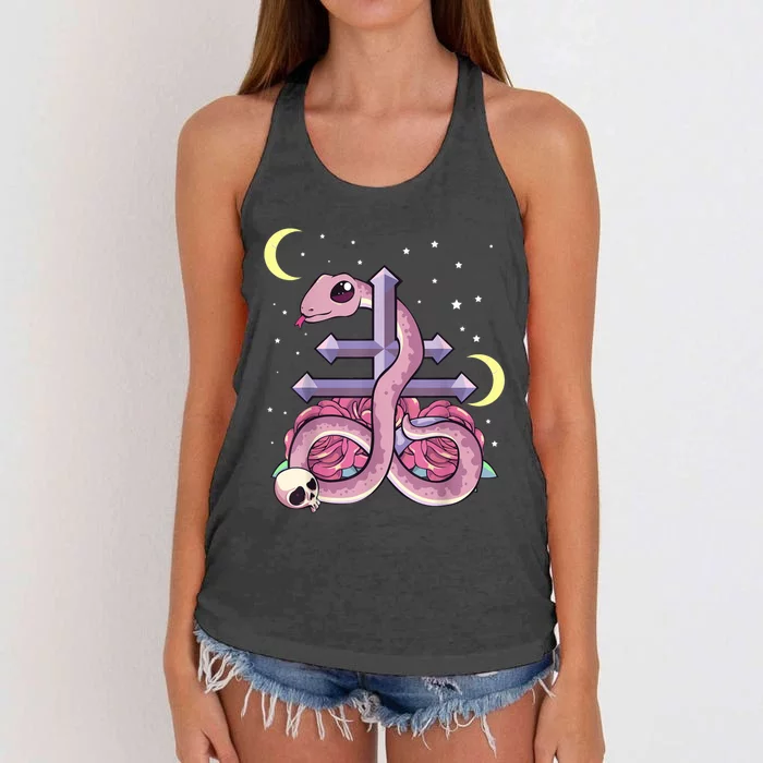 Pastel Goth Kawaii Leviathan Cross Snake Serpent Roses Women's Knotted Racerback Tank