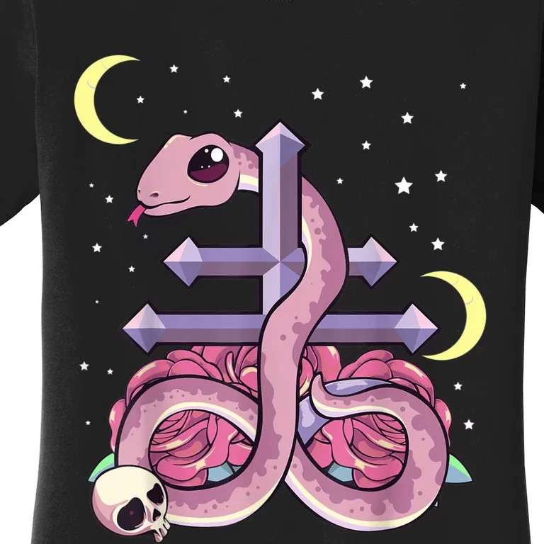 Pastel Goth Kawaii Leviathan Cross Snake Serpent Roses Women's T-Shirt