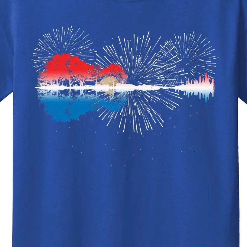 Patriotic Guitar Lake Reflections Night Sky 4th Of July Kids T-Shirt