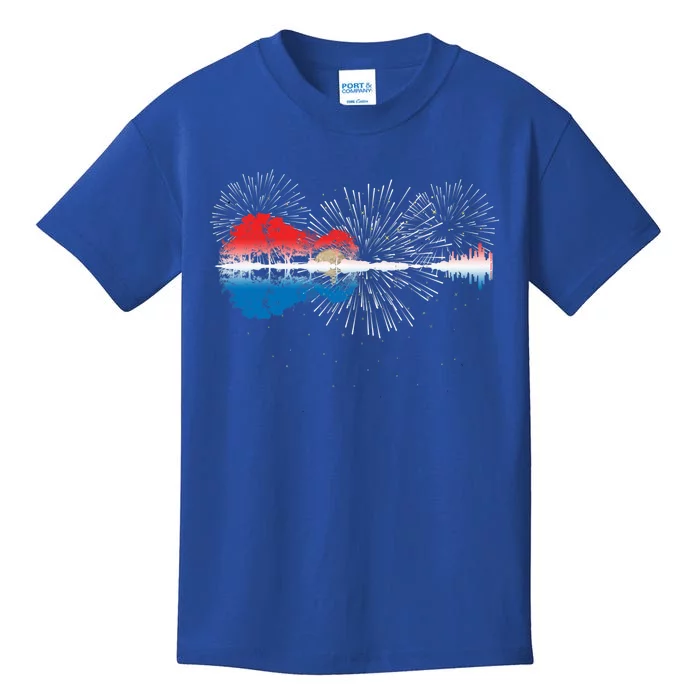 Patriotic Guitar Lake Reflections Night Sky 4th Of July Kids T-Shirt