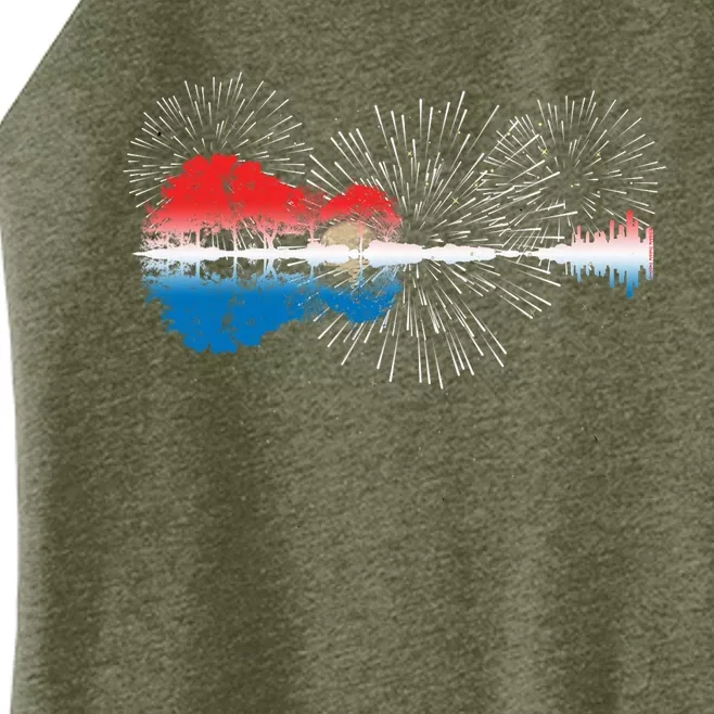 Patriotic Guitar Lake Reflections Night Sky 4th Of July Women’s Perfect Tri Rocker Tank