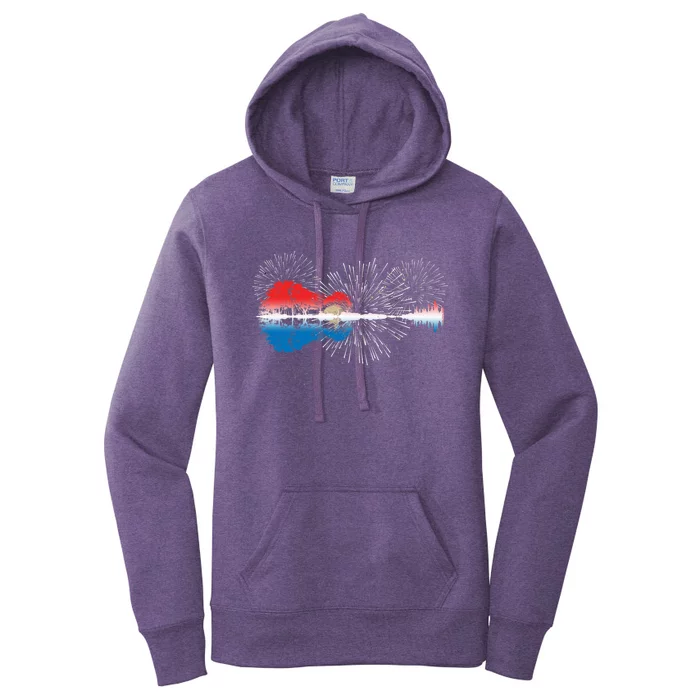 Patriotic Guitar Lake Reflections Night Sky 4th Of July Women's Pullover Hoodie