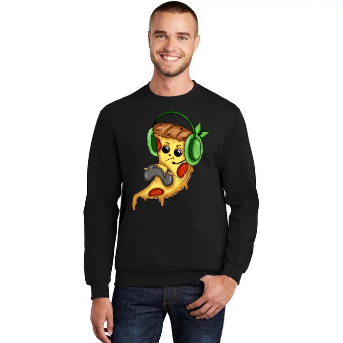 Pizza Gamer Love Play Video Games Funny Controller Headset Tall Sweatshirt