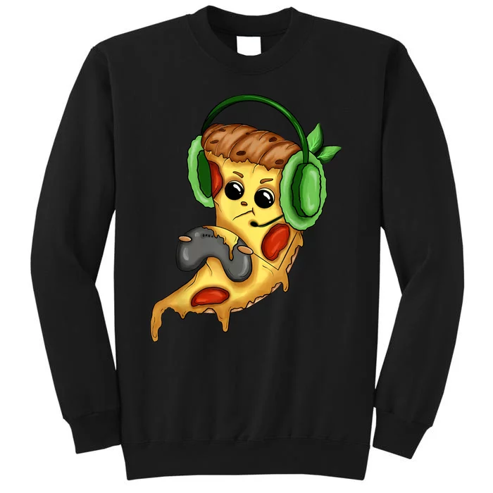 Pizza Gamer Love Play Video Games Funny Controller Headset Tall Sweatshirt