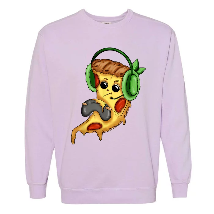 Pizza Gamer Love Play Video Games Funny Controller Headset Garment-Dyed Sweatshirt