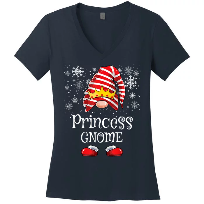 Princess Gnome Matching Family Gnomes Funny Christmas Women's V-Neck T-Shirt