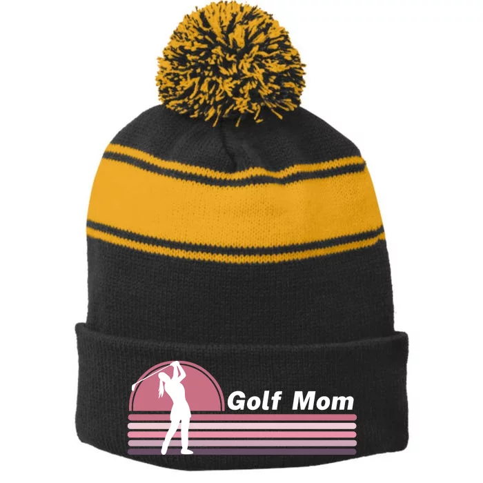 Proud Golf Mom Golf Lover Golf Player Golfing Funny Golf Hole In One Stripe Pom Pom Beanie