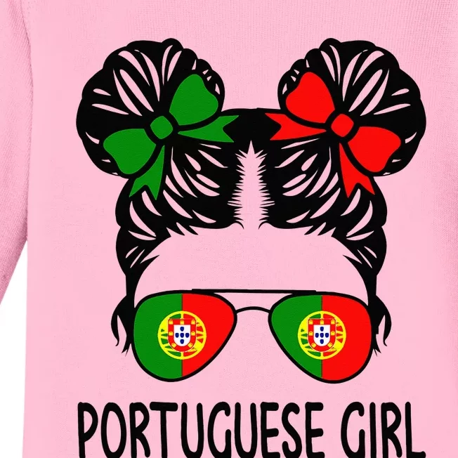 Portuguese Girl Messy Hair Portugal Pride Baby Long Sleeve Bodysuit