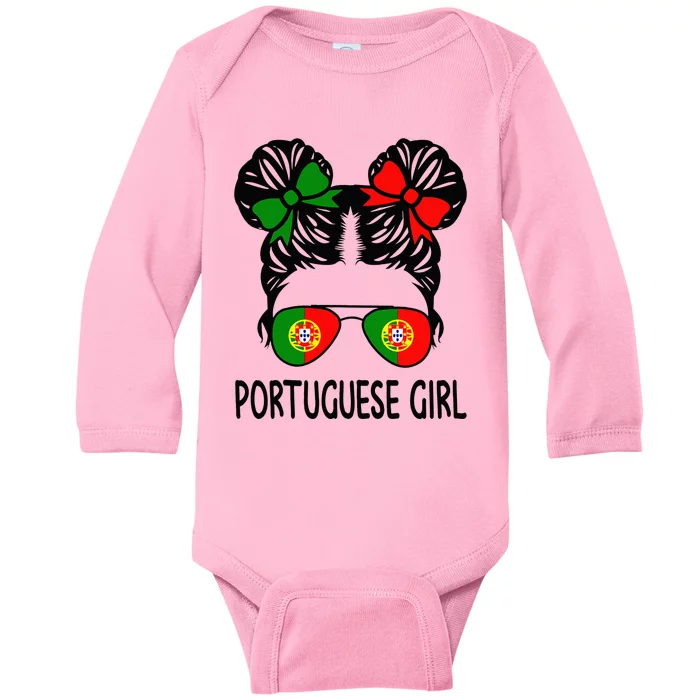 Portuguese Girl Messy Hair Portugal Pride Baby Long Sleeve Bodysuit