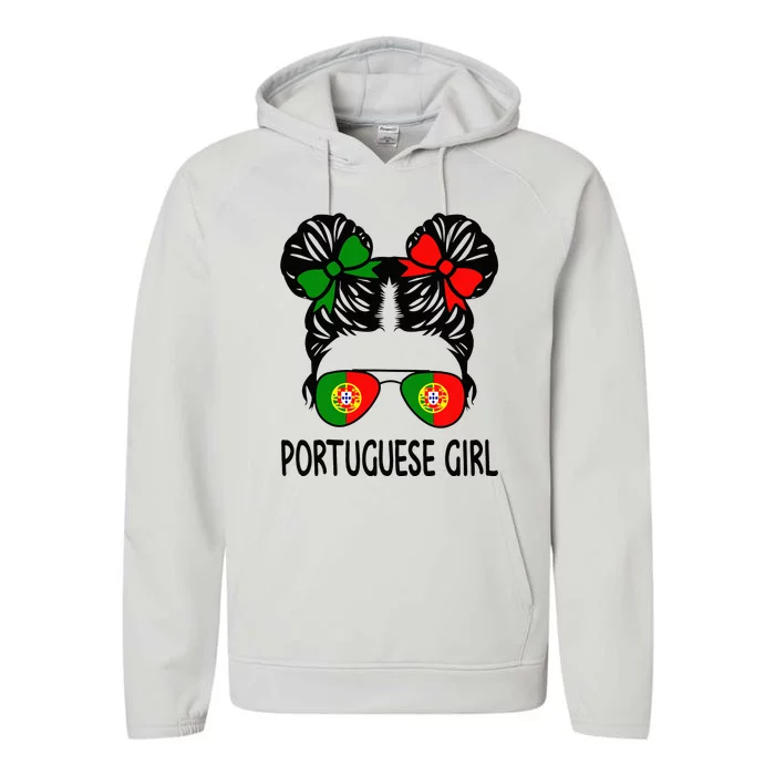 Portuguese Girl Messy Hair Portugal Pride Performance Fleece Hoodie