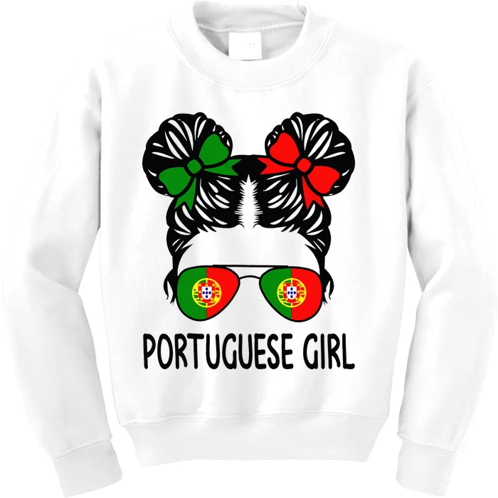 Portuguese Girl Messy Hair Portugal Pride Kids Sweatshirt