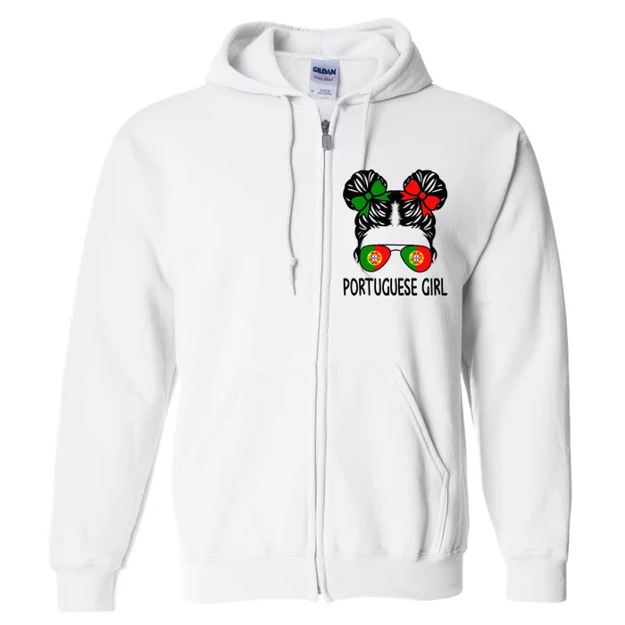 Portuguese Girl Messy Hair Portugal Pride Full Zip Hoodie