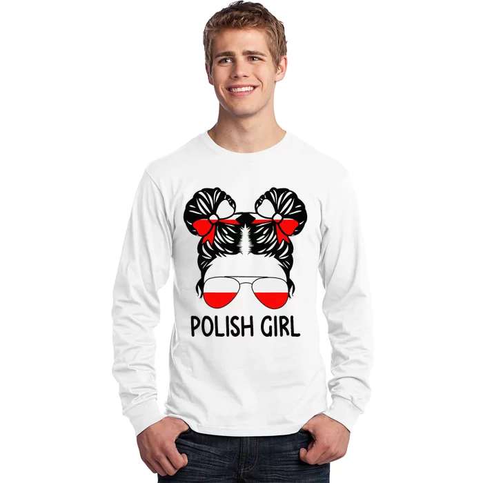 Polish Girl Messy Hair Poland Pride Root Patriotic Long Sleeve Shirt