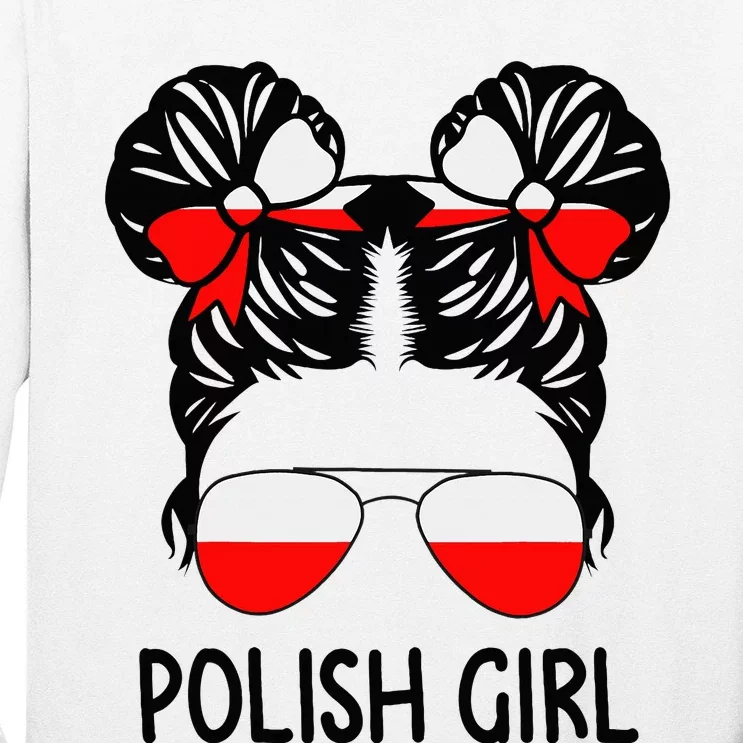 Polish Girl Messy Hair Poland Pride Root Patriotic Long Sleeve Shirt