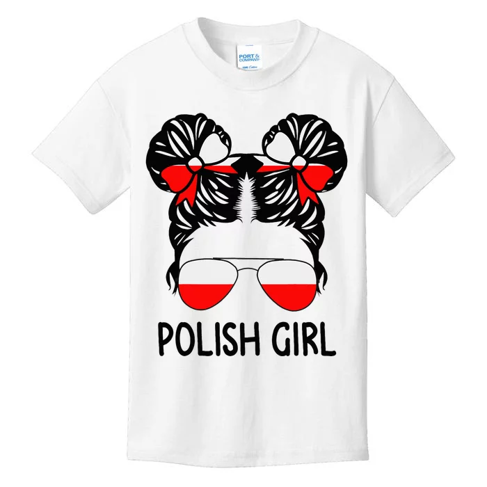 Polish Girl Messy Hair Poland Pride Root Patriotic Kids T-Shirt