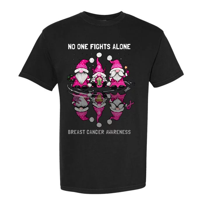 Pink Gnome No One Fights Alone Breast Cancer Awareness Garment-Dyed Heavyweight T-Shirt