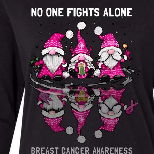 Pink Gnome No One Fights Alone Breast Cancer Awareness Womens Cotton Relaxed Long Sleeve T-Shirt