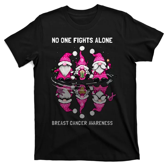 Pink Gnome No One Fights Alone Breast Cancer Awareness T-Shirt