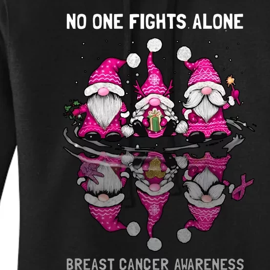 Pink Gnome No One Fights Alone Breast Cancer Awareness Women's Pullover Hoodie