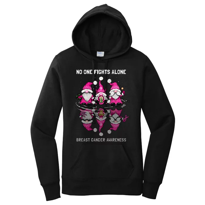 Pink Gnome No One Fights Alone Breast Cancer Awareness Women's Pullover Hoodie