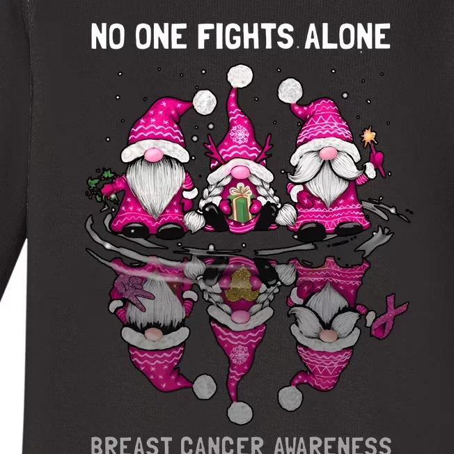 Pink Gnome No One Fights Alone Breast Cancer Awareness Baby Long Sleeve Bodysuit