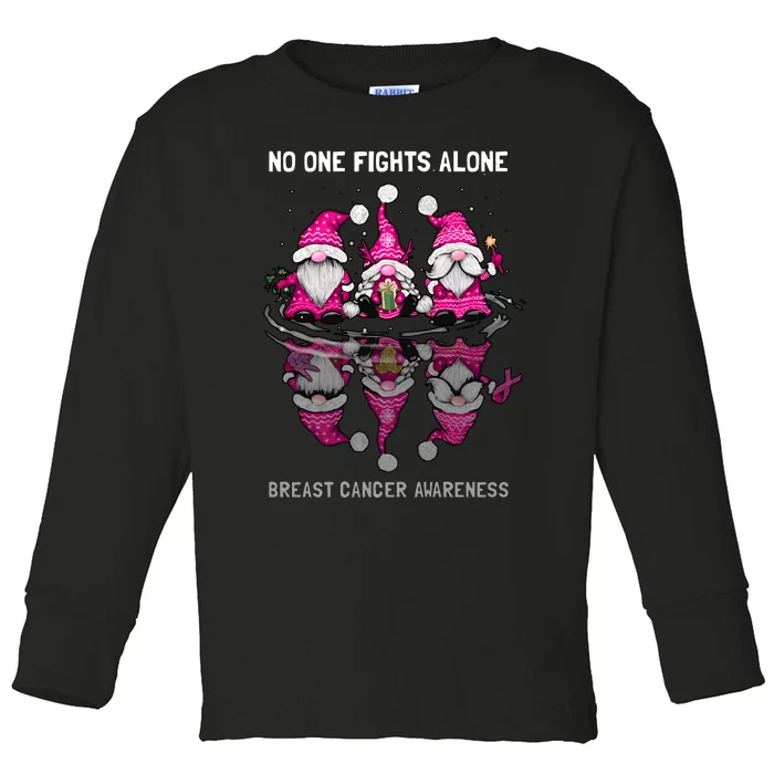 Pink Gnome No One Fights Alone Breast Cancer Awareness Toddler Long Sleeve Shirt