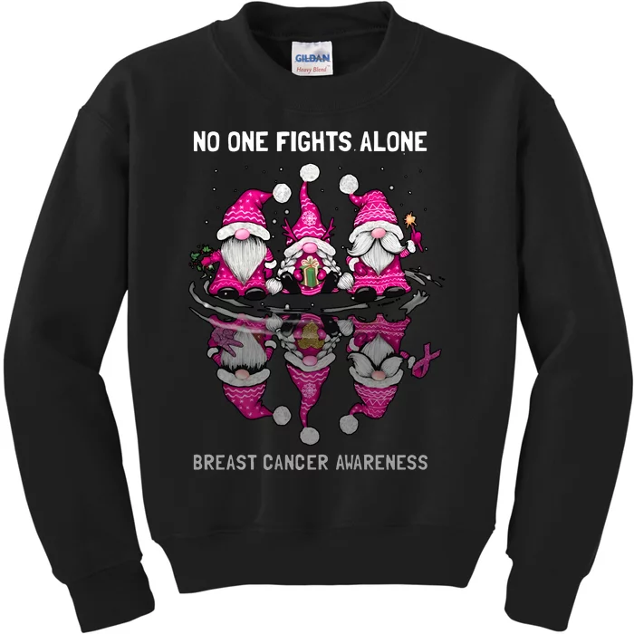 Pink Gnome No One Fights Alone Breast Cancer Awareness Kids Sweatshirt