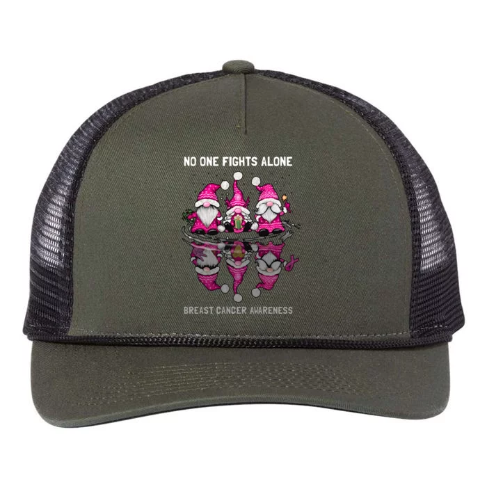 Pink Gnome No One Fights Alone Breast Cancer Awareness Retro Rope Trucker Hat Cap