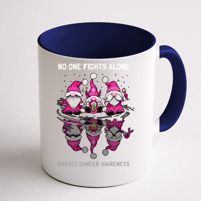 Pink Gnome No One Fights Alone Breast Cancer Awareness Front & Back Coffee Mug