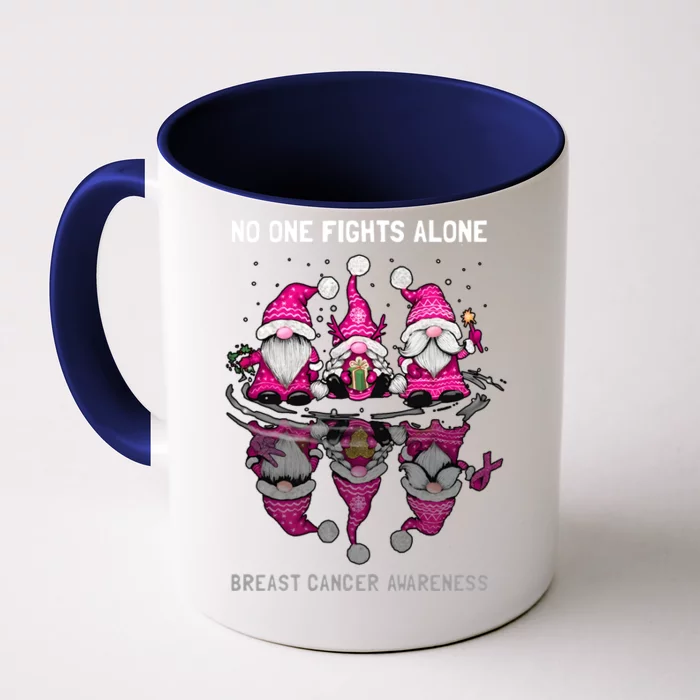 Pink Gnome No One Fights Alone Breast Cancer Awareness Front & Back Coffee Mug