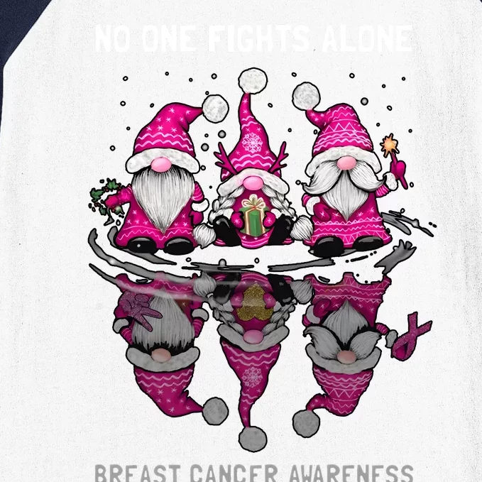 Pink Gnome No One Fights Alone Breast Cancer Awareness Baseball Sleeve Shirt