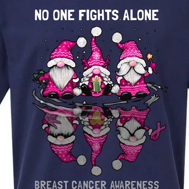 Pink Gnome No One Fights Alone Breast Cancer Awareness Sueded Cloud Jersey T-Shirt