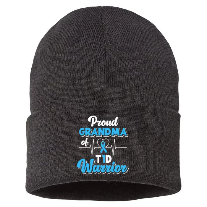 Proud Grandma Of A T1d Warrior Diabetic Diabetes Awareness Sustainable Knit Beanie