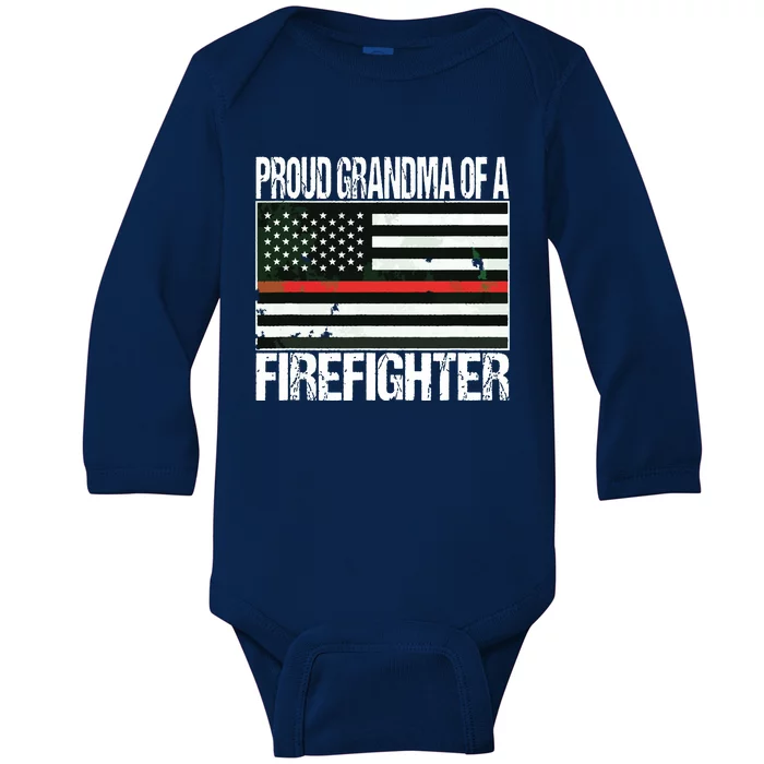 Proud Grandma Of A Firefighter Fireman Baby Long Sleeve Bodysuit